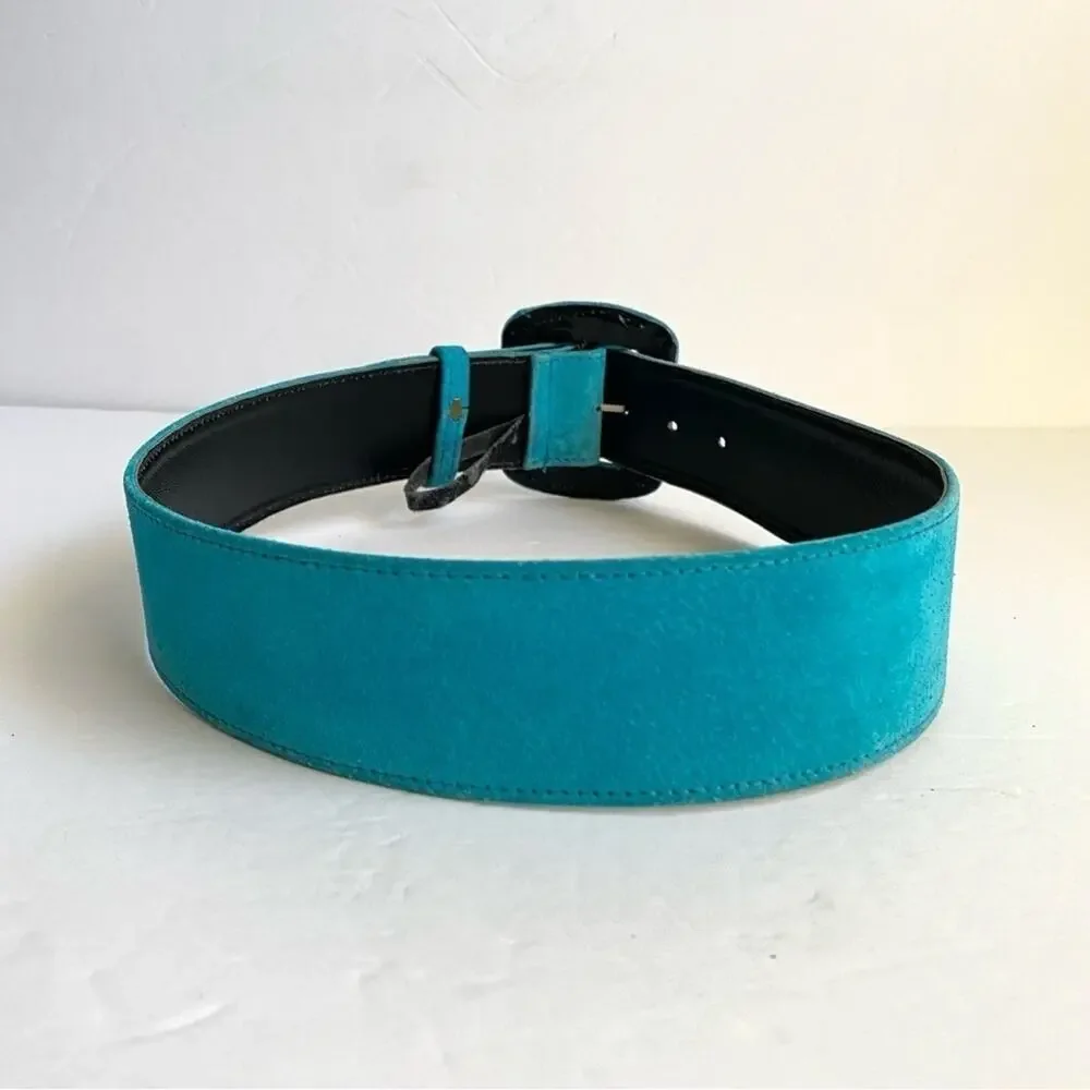Vintage Statement Belt Jaeger Suede Turquoise Wide Leather Womens 28 XS‎ Small